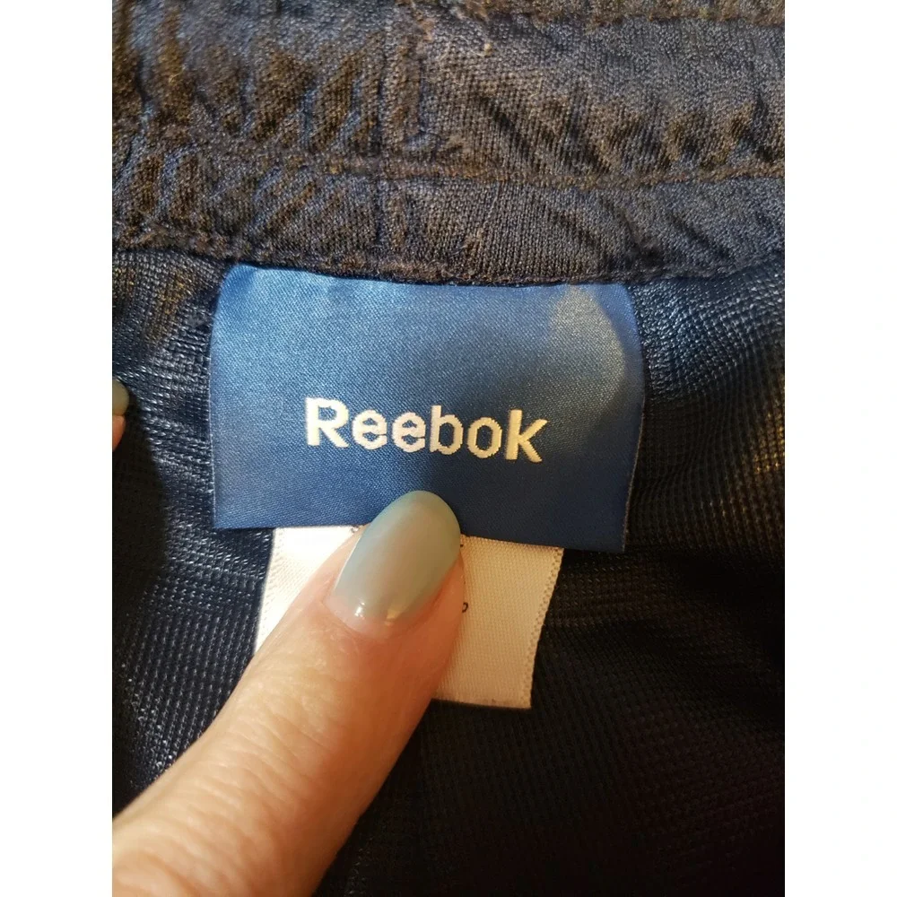 Reebok Mens Pants L Blue Drawstring Flat‎ Front Side High Rise Pockets Track